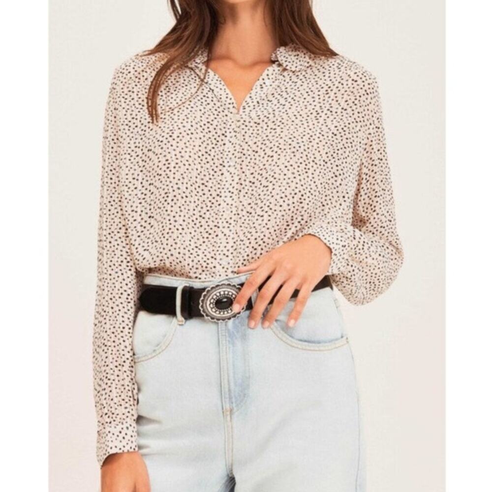 BA&SH Chiffon Blouse Dot Silk Viscose Ruffle Collar Romantic Preppy Large